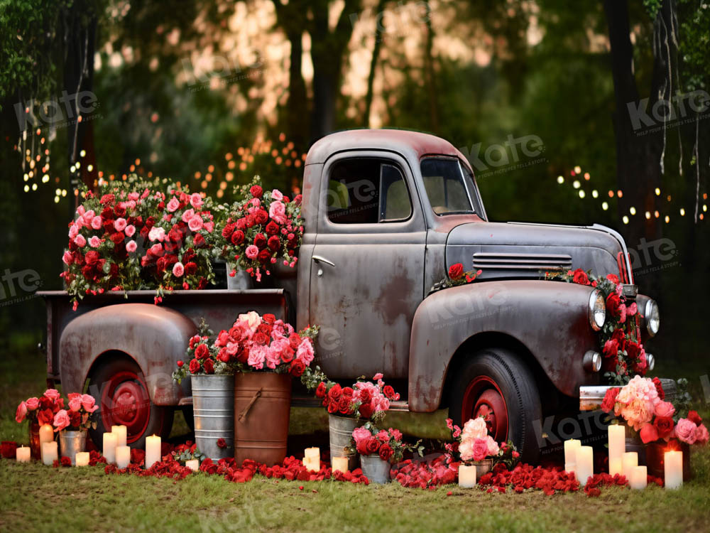 Sfondo completo del camion rosa per fotografia per il giorno di San Valentino