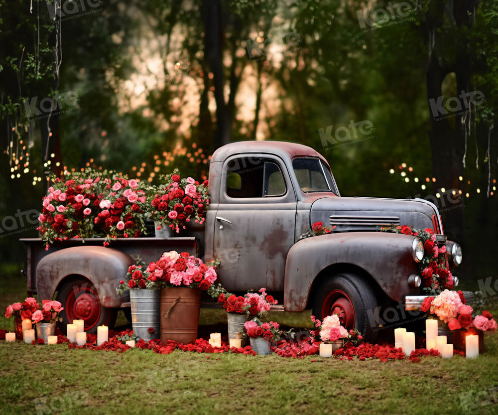 Fondo completo de camión de rosas para fotografía del Día de San Valentín