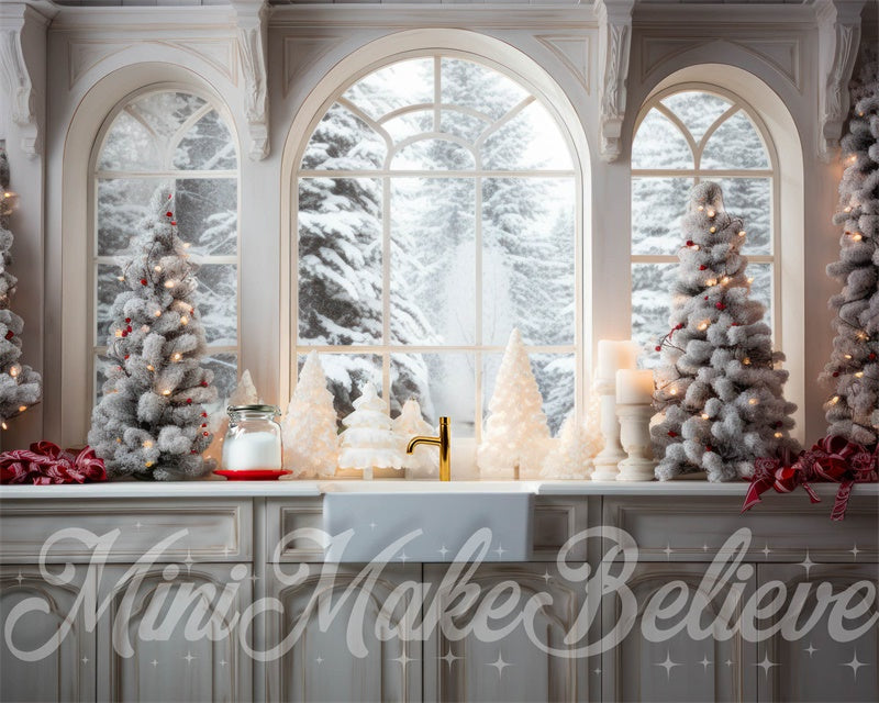 Natural White Transitie Winter Kerstkeukenachtergrond Ontworpen door Mini MakeBelieve