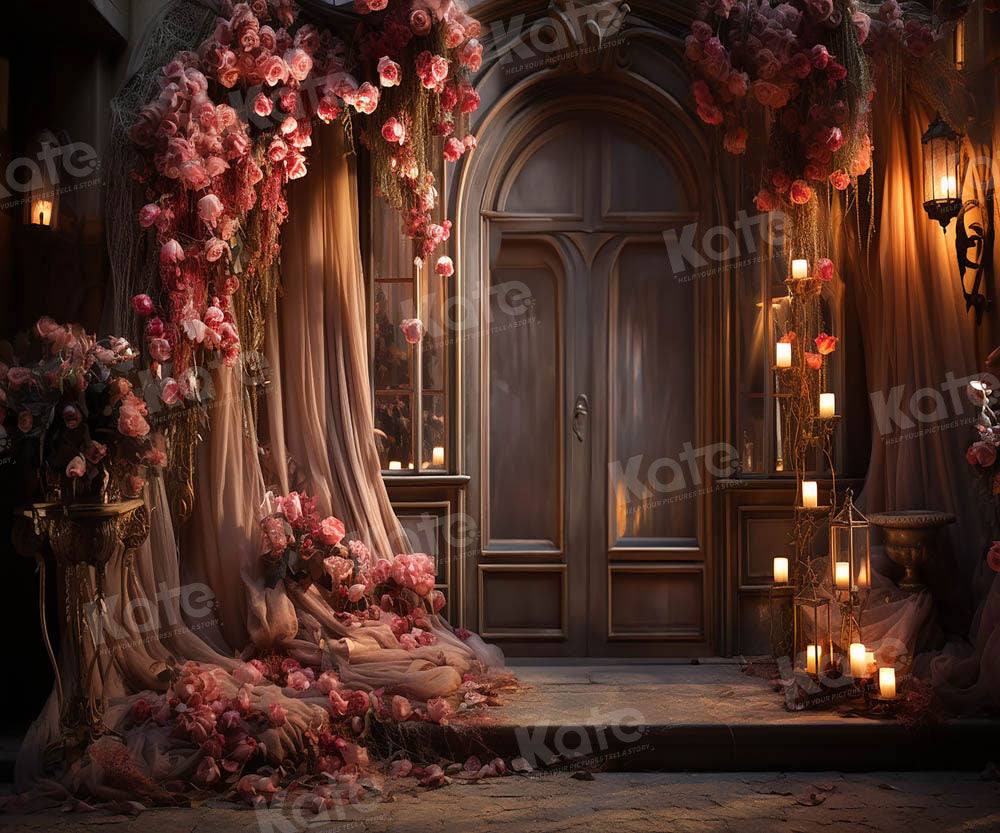 Telón de fondo pintado de flores rosas para puerta de habitación en el Día de San Valentín