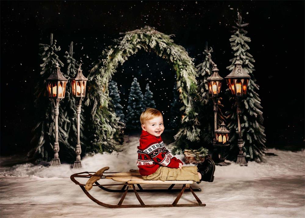 Kate Christmas Outdoor Arch Tree Night Backdrop for Photography