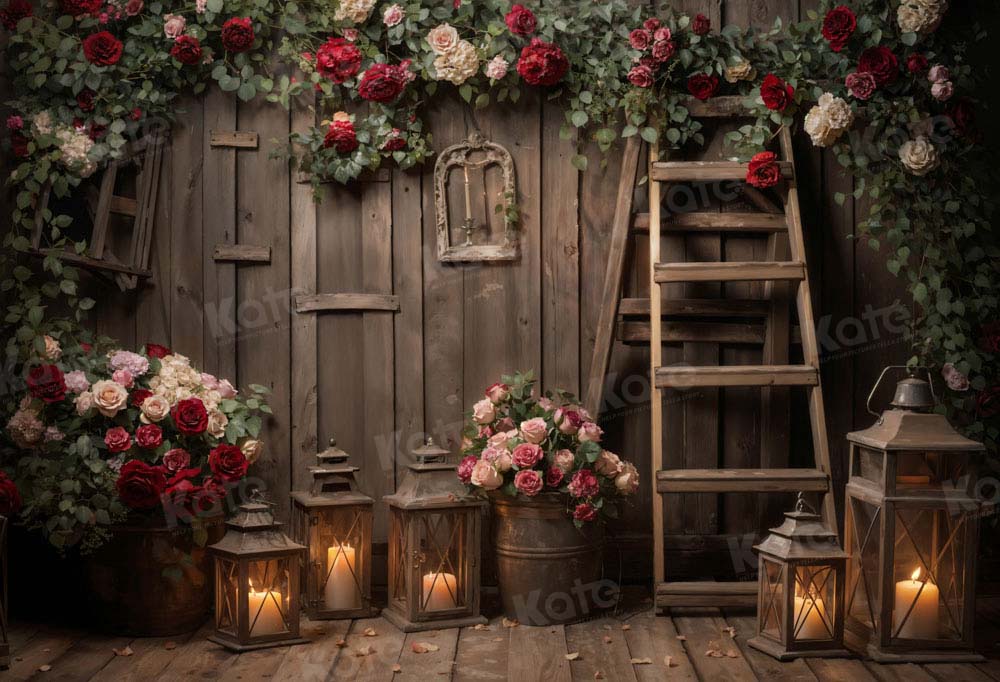 Kate Valentine's Day Floral Old Wood Backdrop Designed by Emetselch