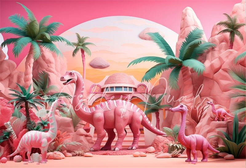 Roze Dinosaurustropische achtergrond ontworpen door Ashley Paul