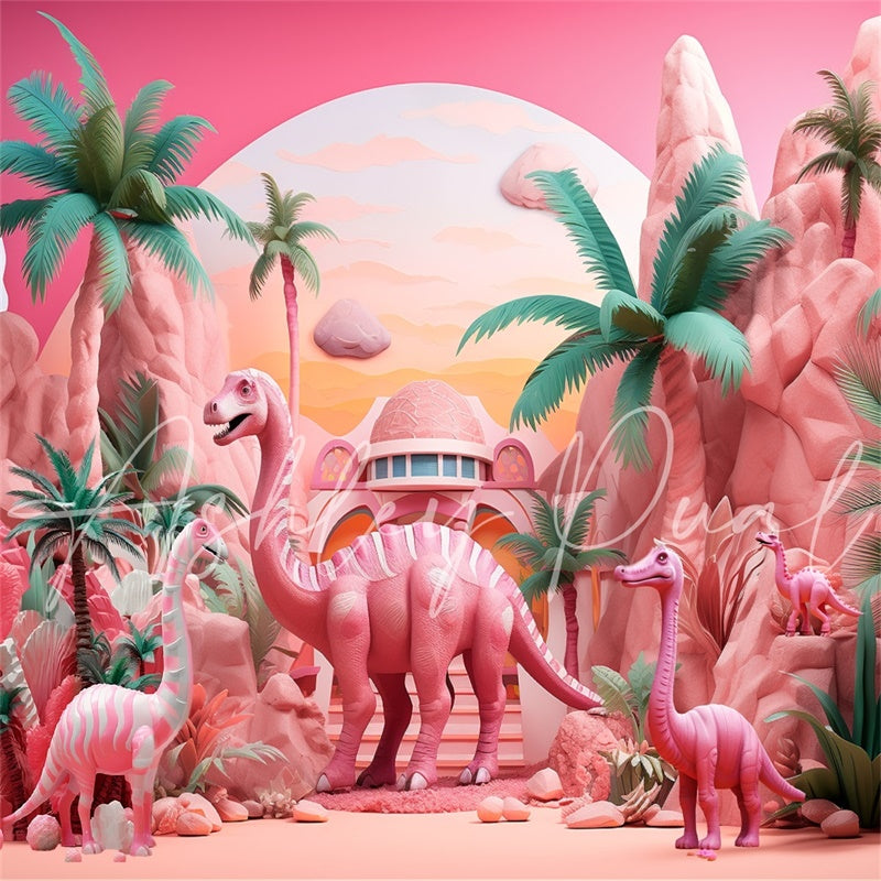 Roze Dinosaurustropische achtergrond ontworpen door Ashley Paul