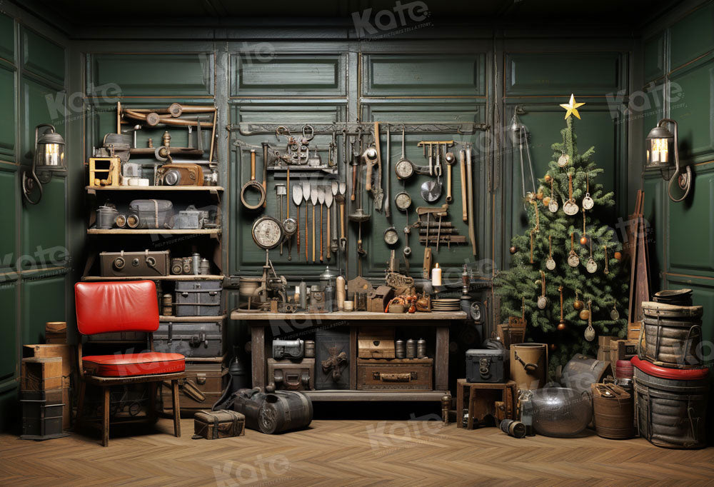 Fondo de escenario de taller de Santa Claus para fotografía