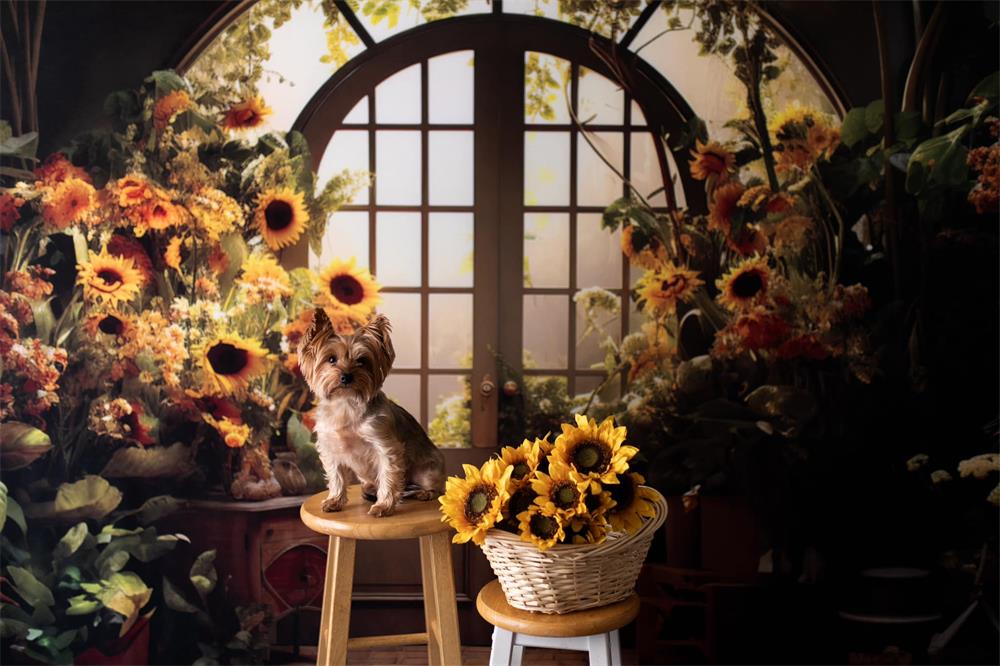 Kate Fall Sunflower House Pet Backdrop Designed by Emetselch