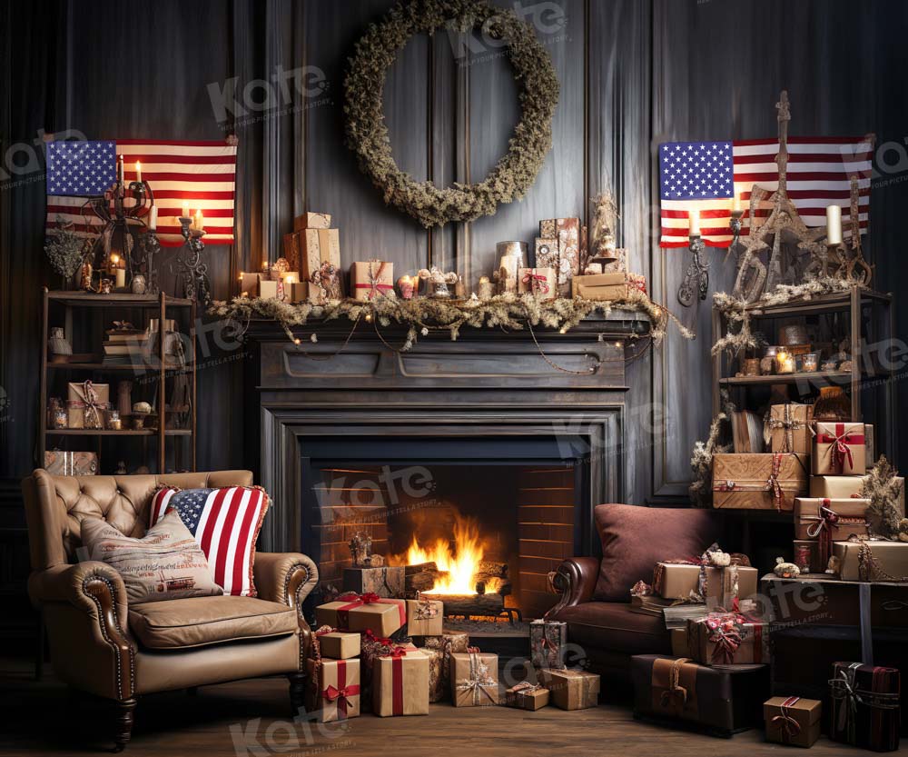 Kate America Christmas Fireplace Backdrop Designed by Emetselch