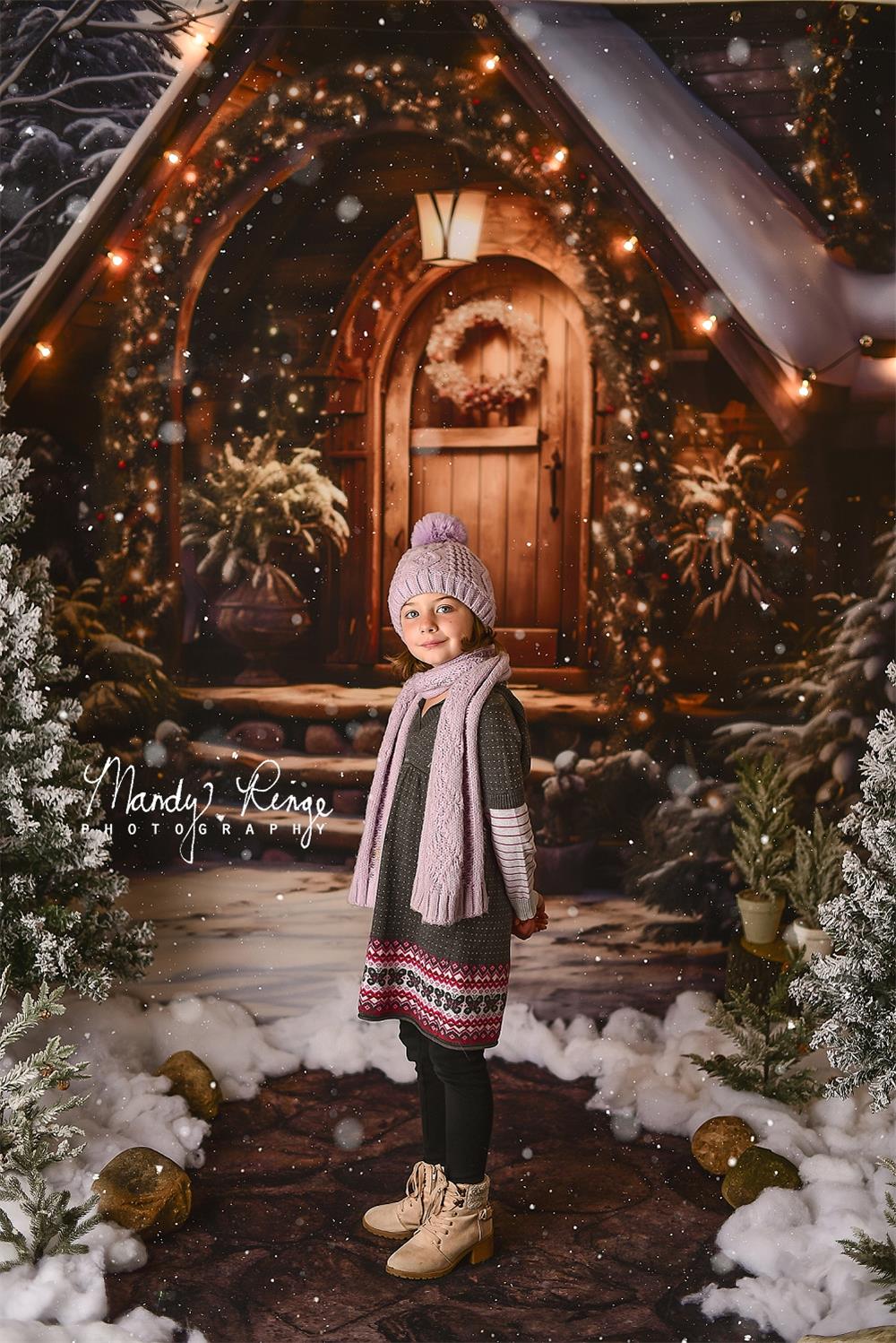 Kate Christmas Wooden House with Snow Backdrop Designed by Chain Photography