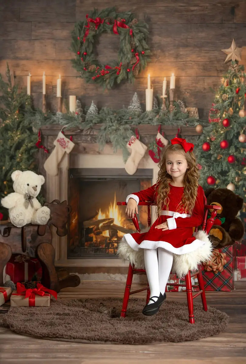 Kate Christmas Santa Room Fireplace Socks Backdrop for Photography