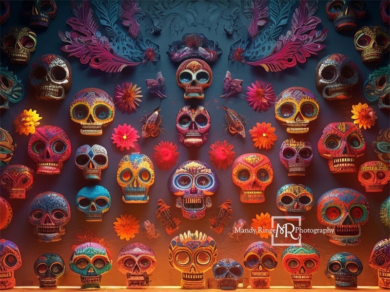 Kate Halloween Colorful Day of the Dead Sugar Skull Wall Backdrop Desi