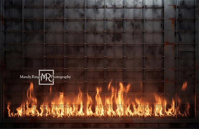 Pared industrial con fondo de fuego diseñado por Mandy Ringe Photography