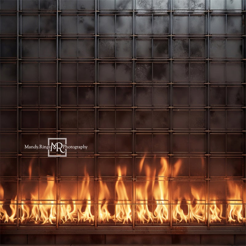 Pared industrial con fondo de fuego diseñado por Mandy Ringe Photography