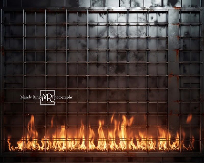 Pared industrial con fondo de fuego diseñado por Mandy Ringe Photography