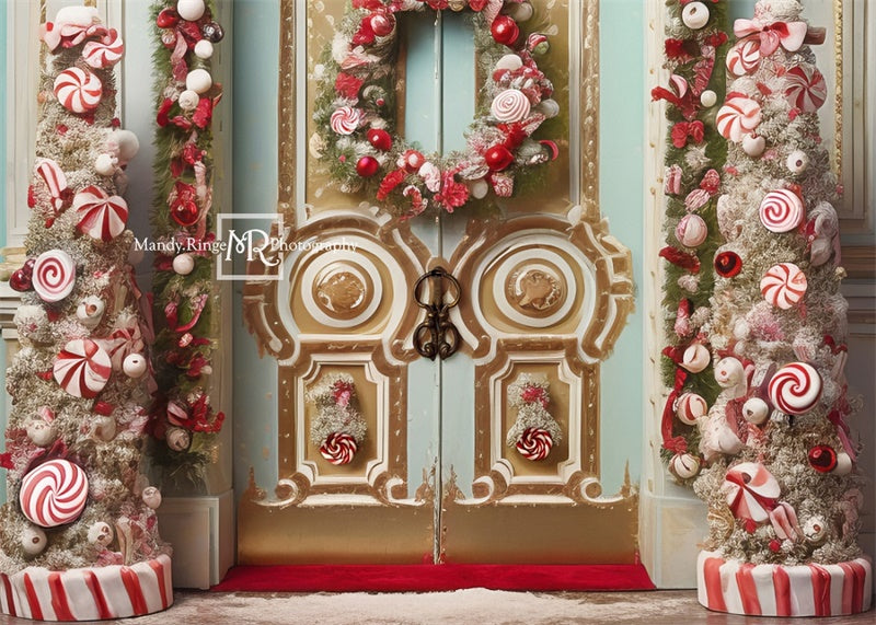 Fondo de puerta adornado con motivos navideños de menta diseñado por Mandy Ringe Photography