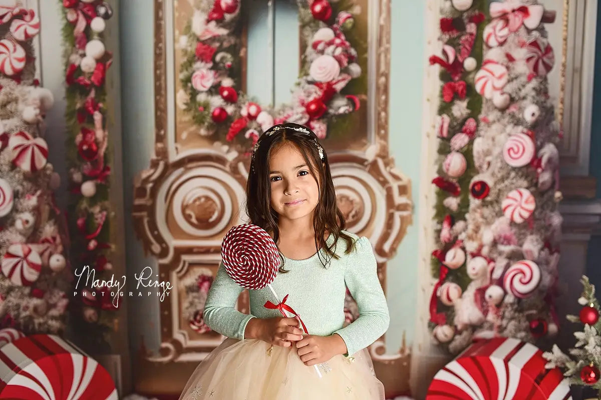 Kate Christmas Ornate Peppermint Doorway Backdrop Designed by Mandy Ringe Photography