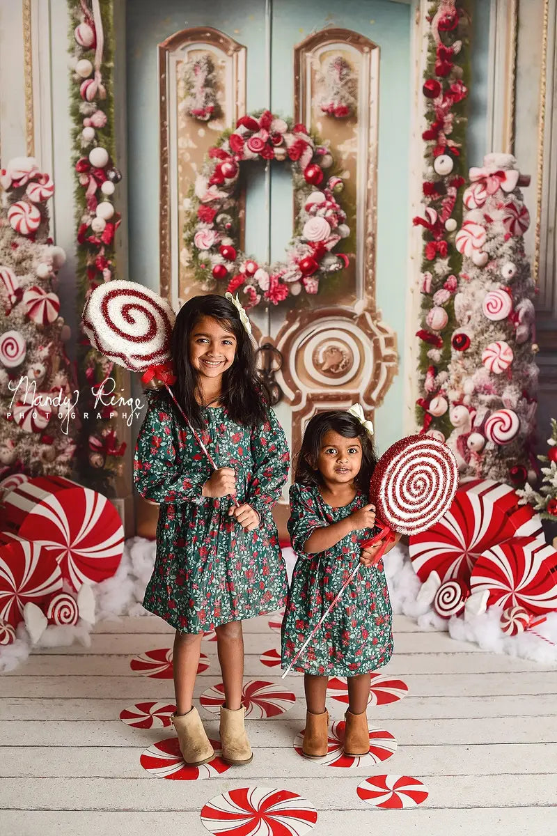 Kate Christmas Ornate Peppermint Doorway Backdrop Designed by Mandy Ringe Photography