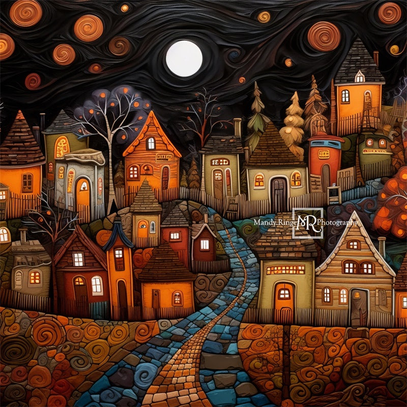 Kate Stylized Painted Autumn Village Backdrop Designed by Mandy Ringe Photography