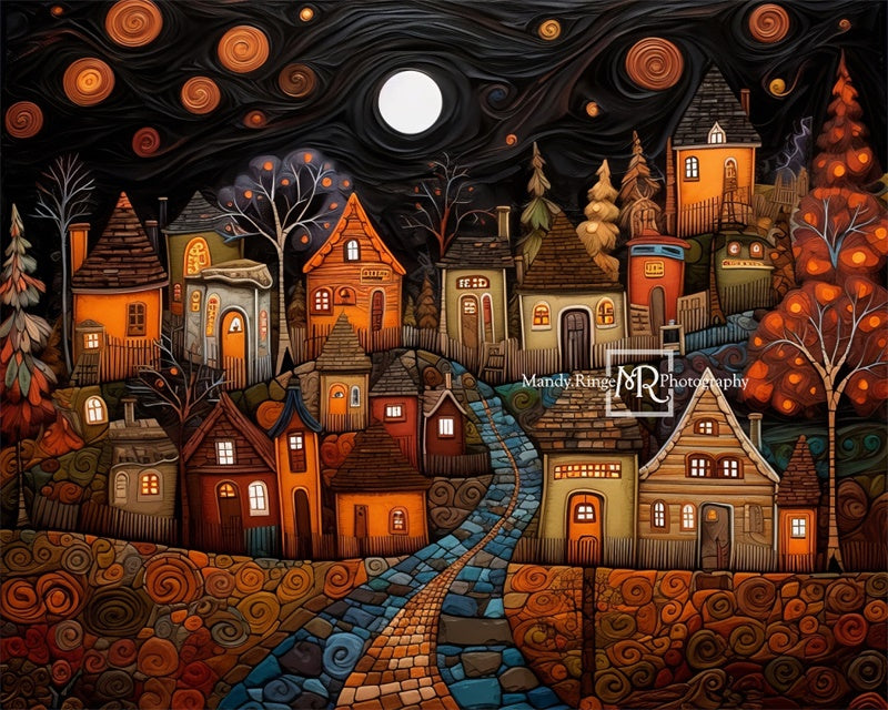 Kate Stylized Painted Autumn Village Backdrop Designed by Mandy Ringe Photography