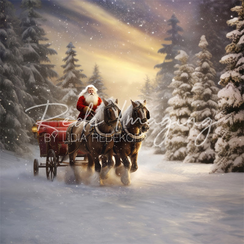 Fondo de carroza de caballo de Santa Claus de Navidad diseñado por Lidia Redekopp