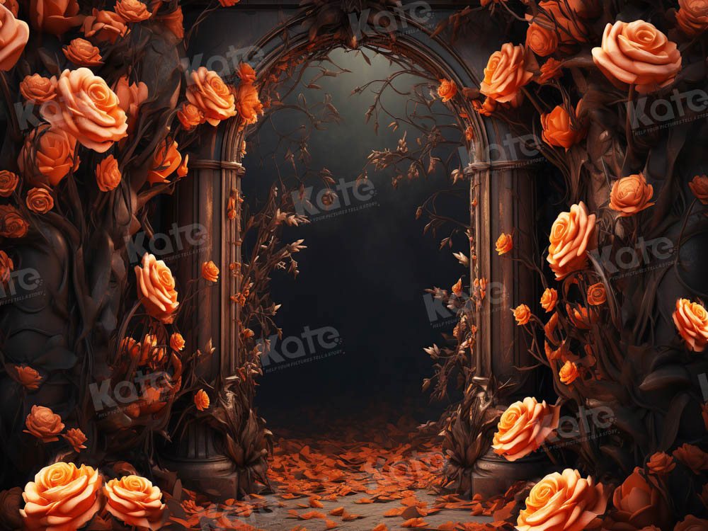 Kate Valentine's Day Golden Autumn Rose Wooden Arch Backdrop for Photography