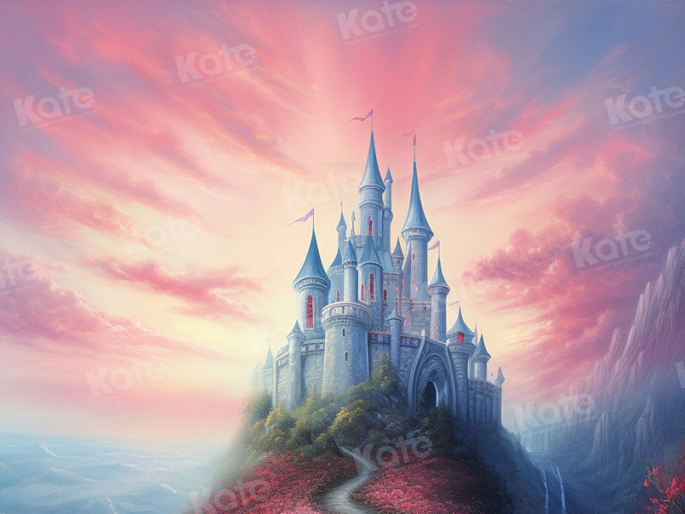 Kate Pink Fantasy Mountain Top Castle Backdrop for Photography