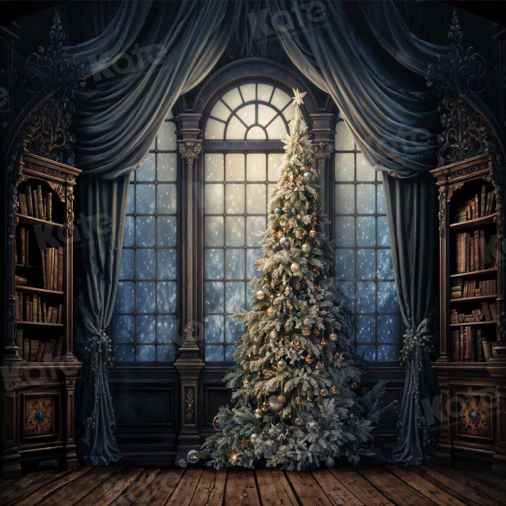 Kerst raam boom boekenplank achtergrond ontworpen door Chain Photography