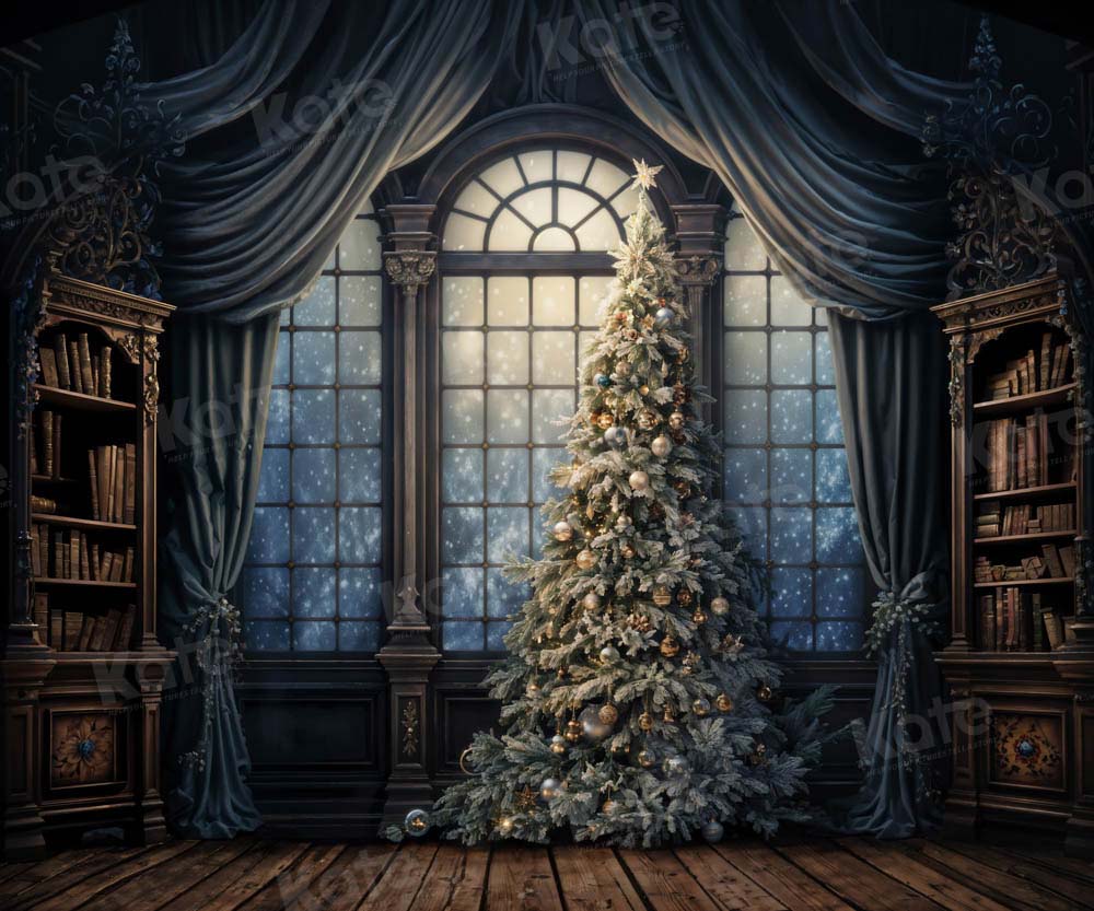 Kerst raam boom boekenplank achtergrond ontworpen door Chain Photography