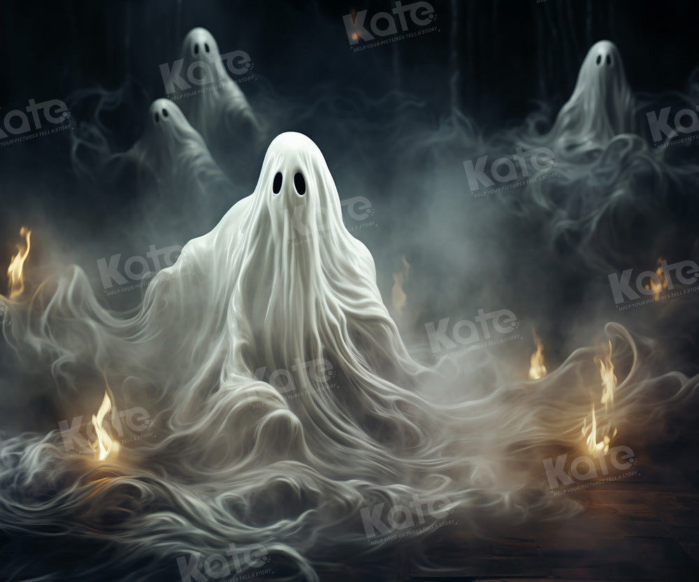 Halloween Sfondo Bianco Fantasma Fiammeggiante Progettato da Chain Photography