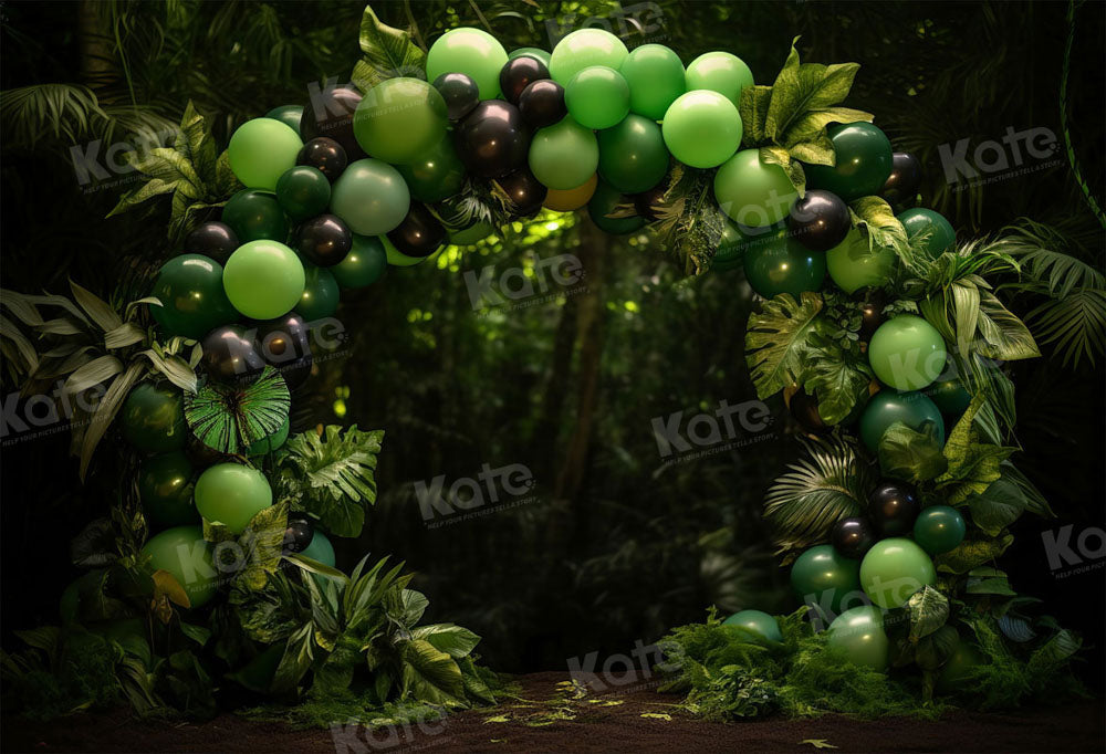 Fondo de globos verdes y morados para fotografía