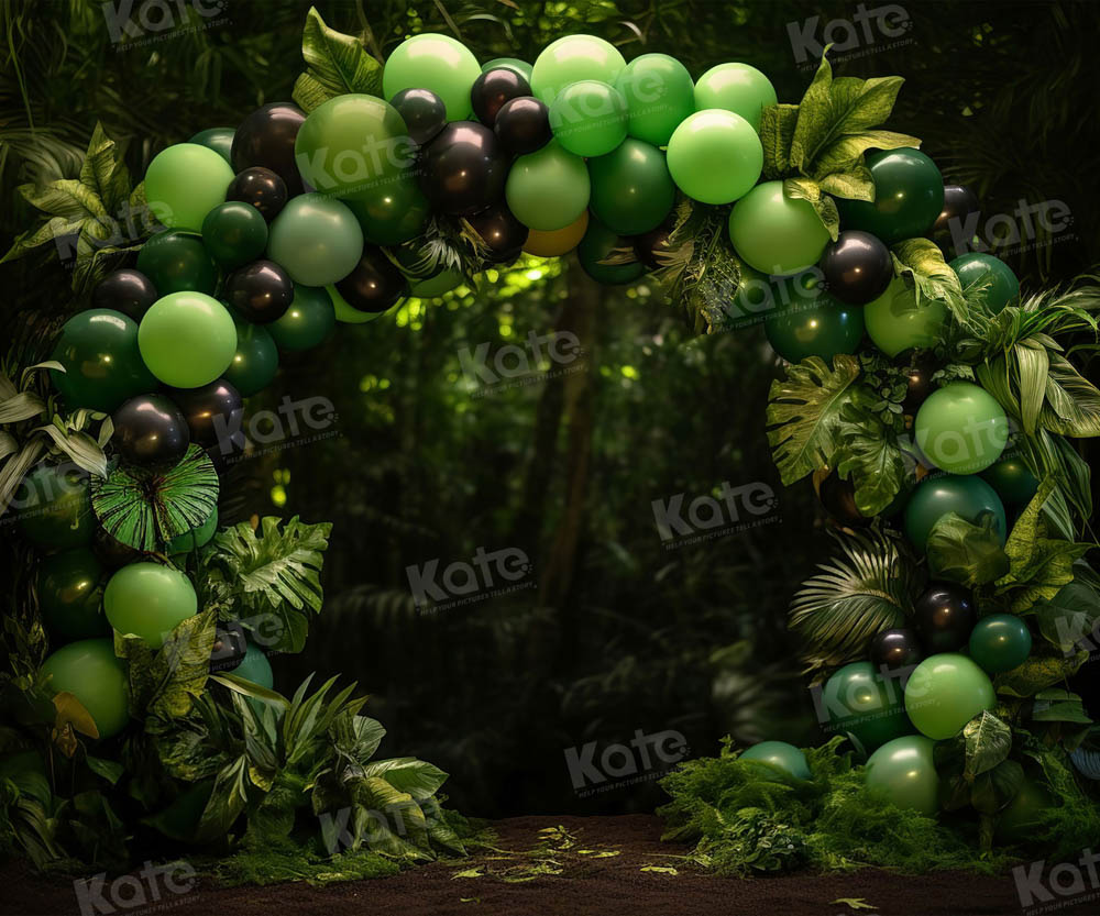 Fondo de globos verdes y morados para fotografía