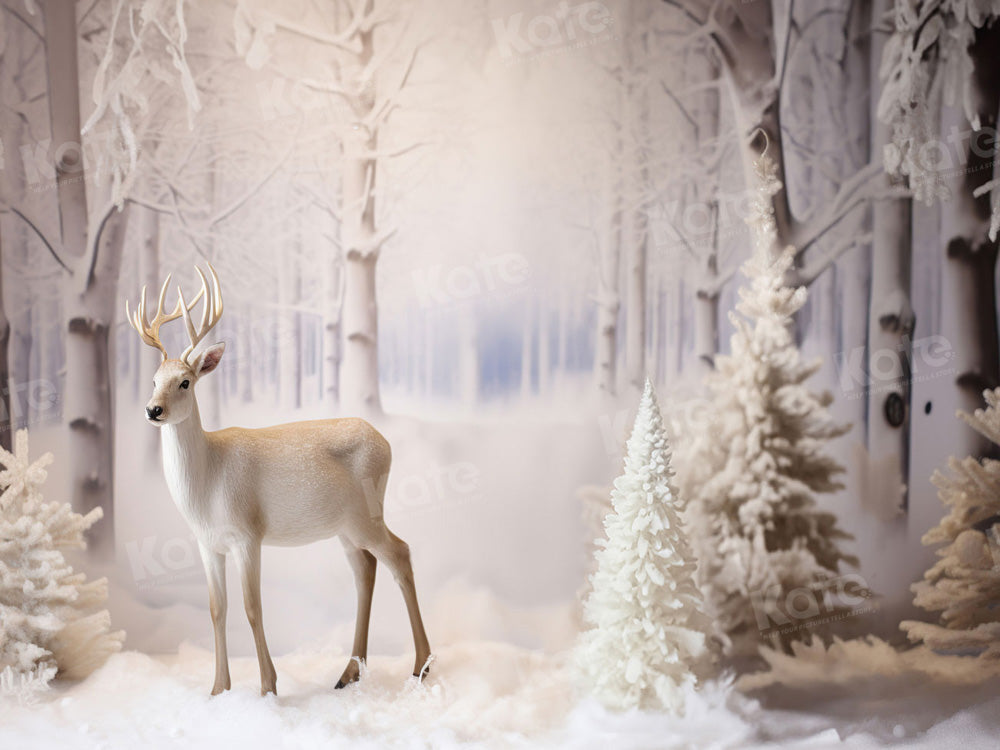 Fondo de árbol de Navidad nevado con alce para fotografía