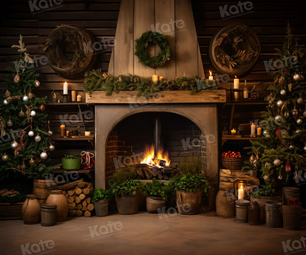 Almacén de madera para el árbol de Navidad Fondo para Fotografía