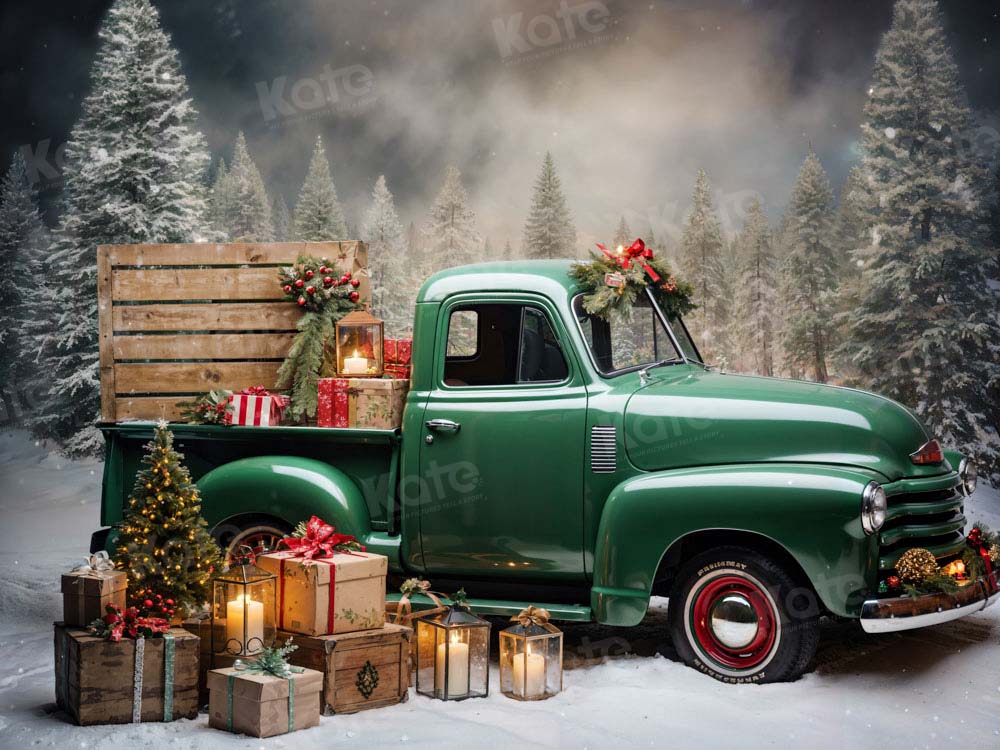 Kerstcadeau Groene Truck Foto Achtergrond Ontworpen door Emetselch