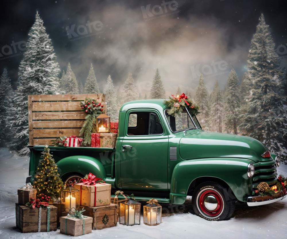 Kerstcadeau Groene Truck Foto Achtergrond Ontworpen door Emetselch