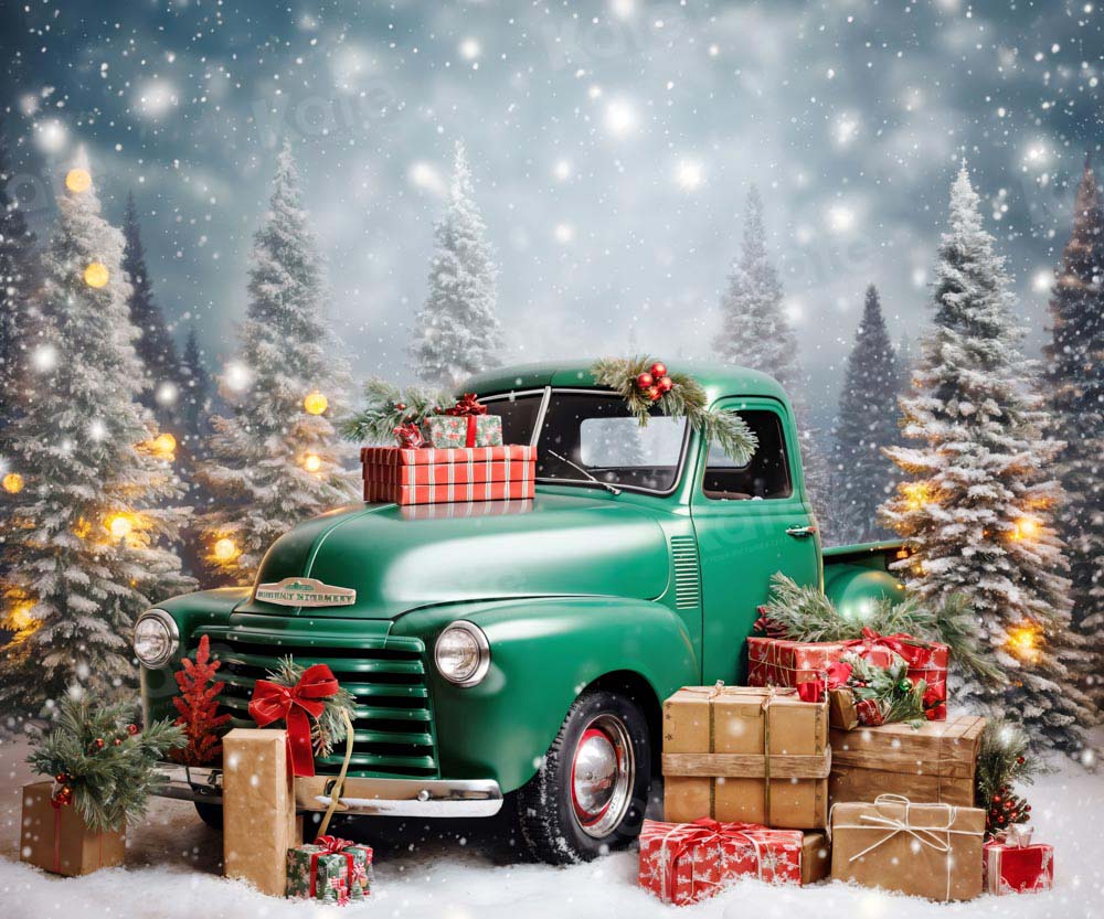 Kate Christmas Gift Green Truck Backdrop Designed by Emetselch