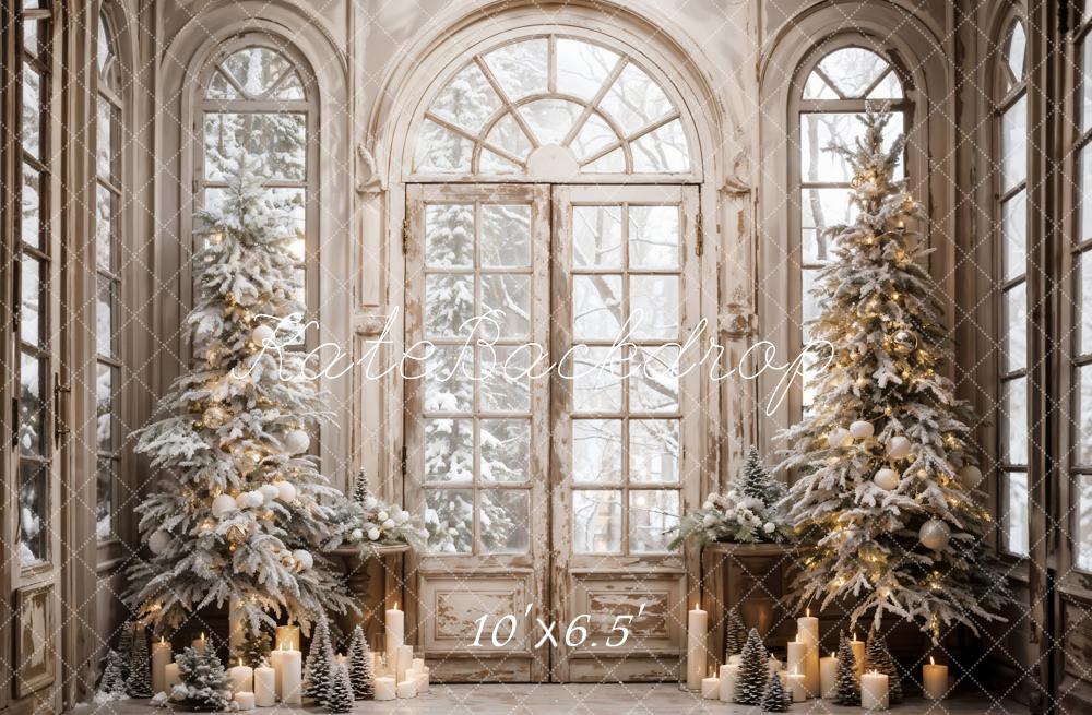 Kate Christmas Tree Retro Door Snow Backdrop Designed by Emetselch