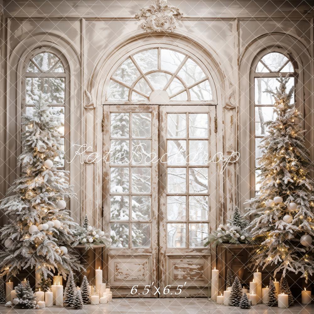 Kate Christmas Tree Retro Door Snow Backdrop Designed by Emetselch