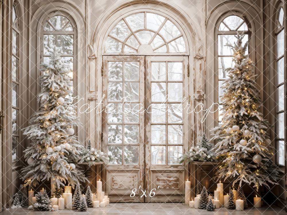 Kate Christmas Tree Retro Door Snow Backdrop Designed by Emetselch