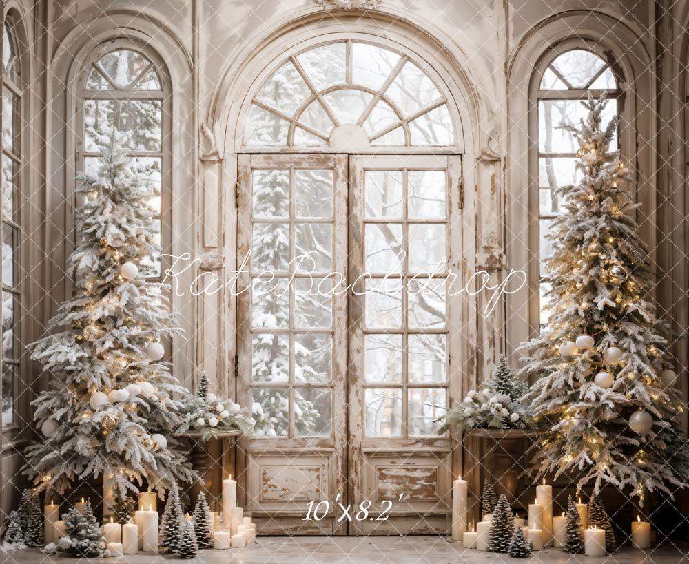 Kate Christmas Tree Retro Door Snow Backdrop Designed by Emetselch