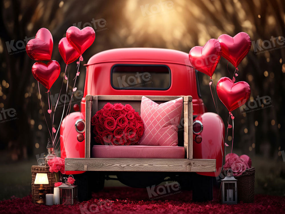 Sfondo del camioncino a palloncino dell'amore per il giorno di San Valentino progettato da Chain Photography