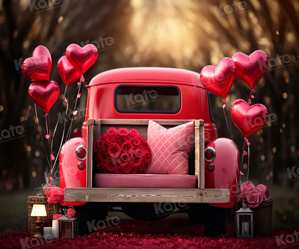 Sfondo del camioncino a palloncino dell'amore per il giorno di San Valentino progettato da Chain Photography