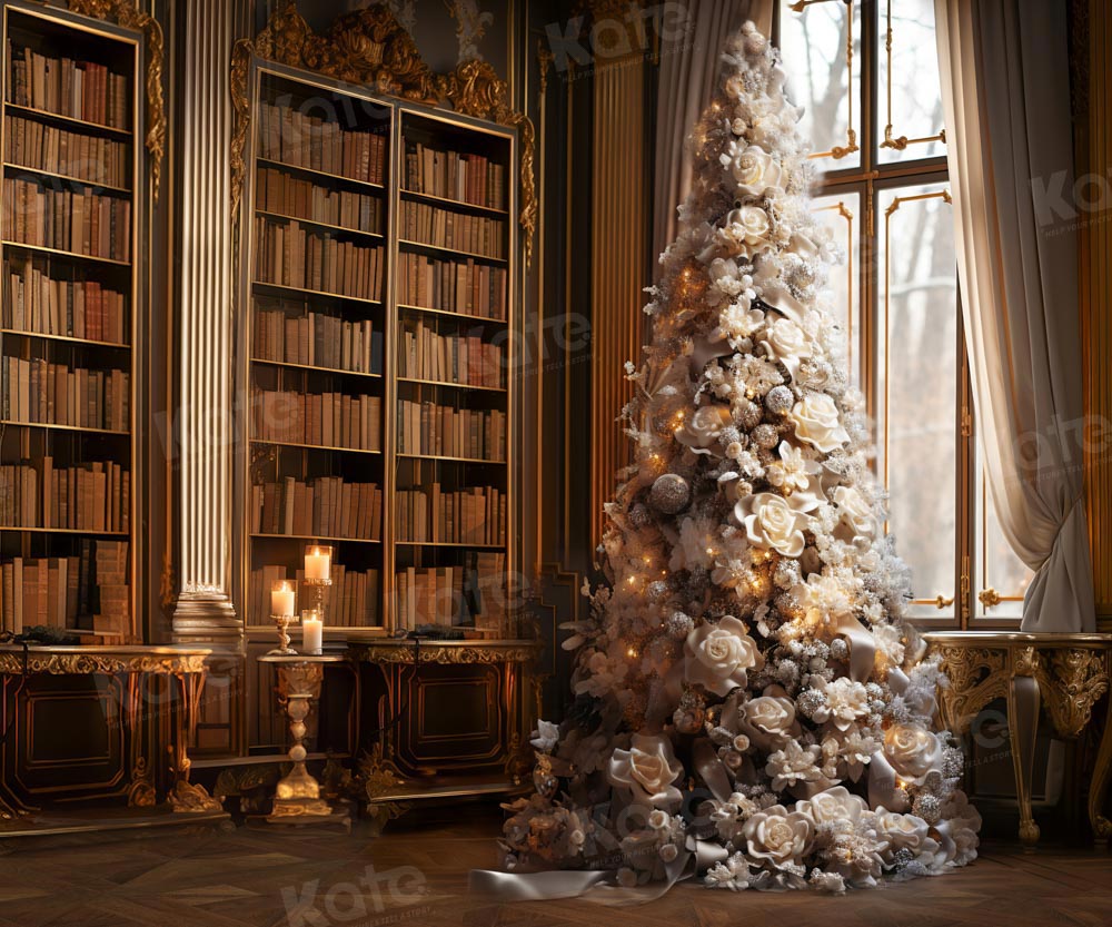Groot Kerstboekwanddecor met boom, ontworpen door Chain Photography.