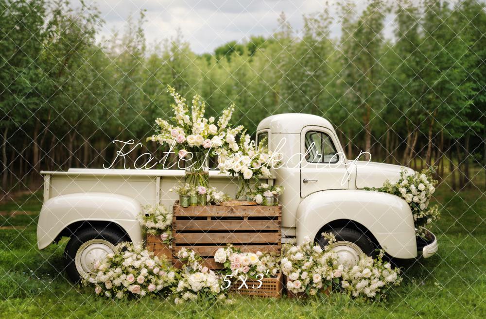 Sfondo per camion con fiori bianchi primaverili progettato da Chain Photography