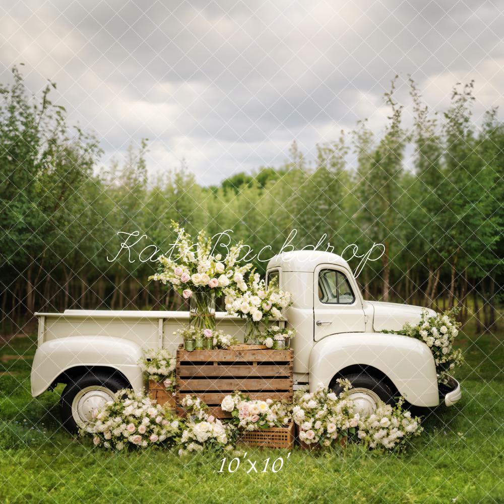 Sfondo per camion con fiori bianchi primaverili progettato da Chain Photography