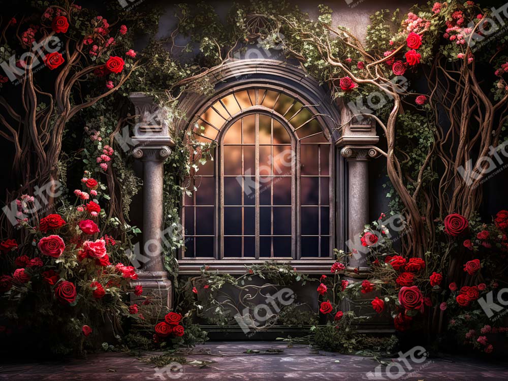 Fondo de ventana de rosa romántica diseñado por Emetselch para el Día de San Valentín