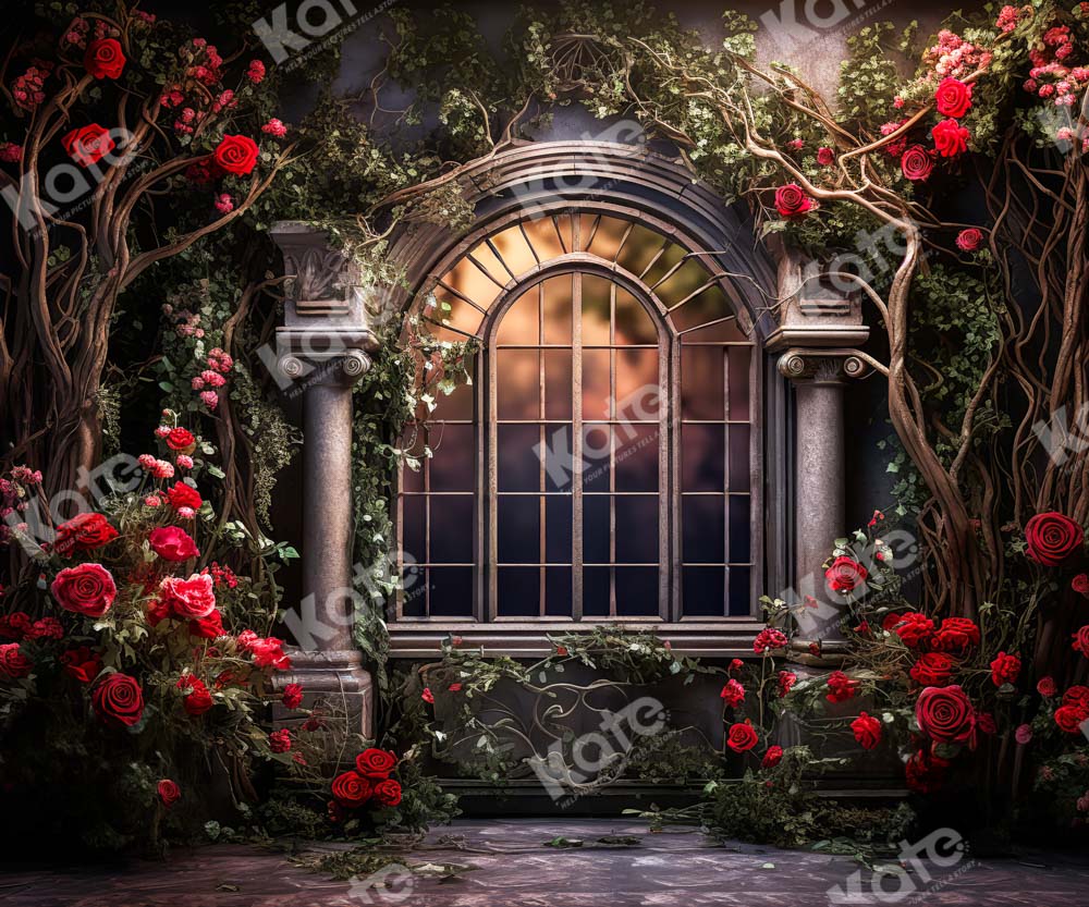 Fondo de ventana de rosa romántica diseñado por Emetselch para el Día de San Valentín