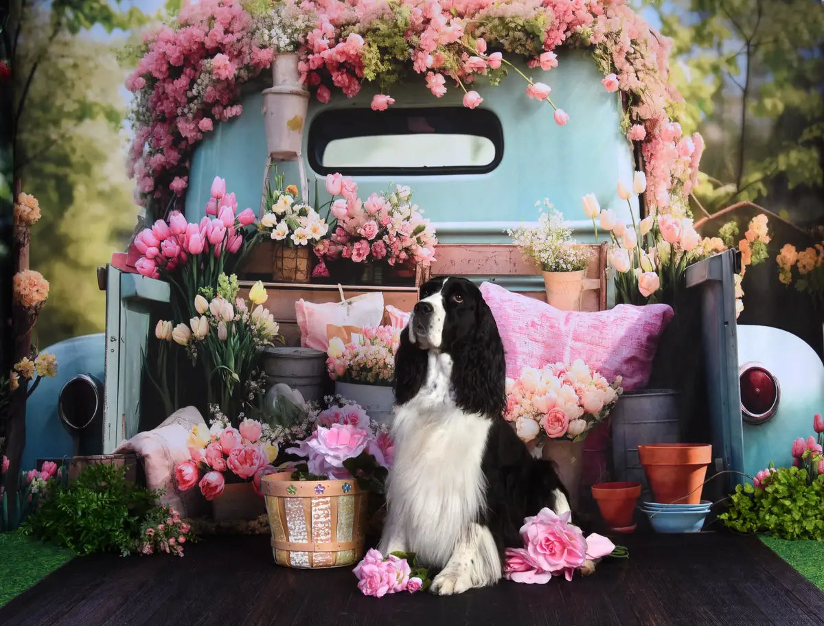 Kate Pet Spring Flower Truck Backdrop Designed by Emetselch