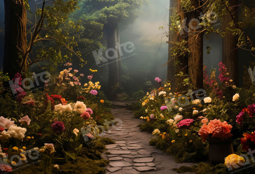 Avventura primaverile nel bosco: sfondo sentiero di fiori progettato da Chain Photography