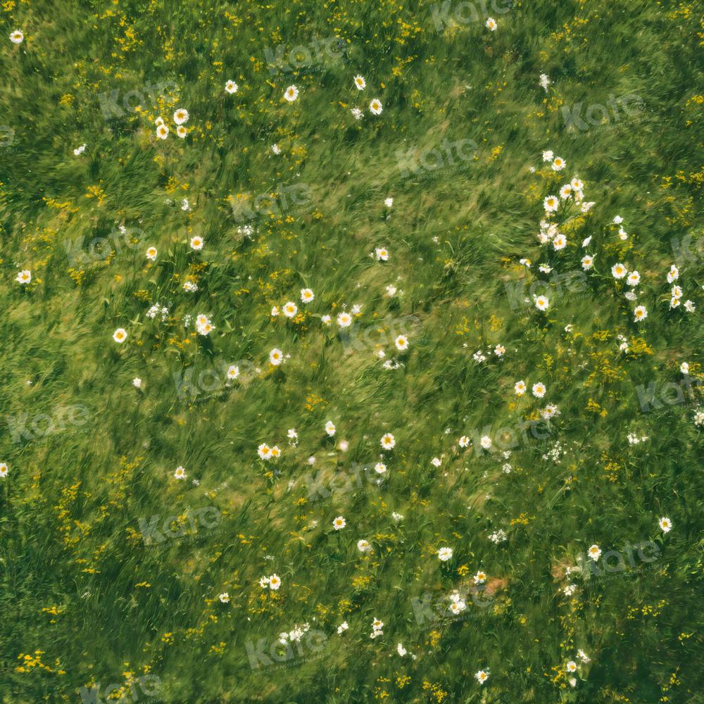 Lente Gras Witte Bloem Vloer Achtergrond Ontworpen door Kate Afbeelding