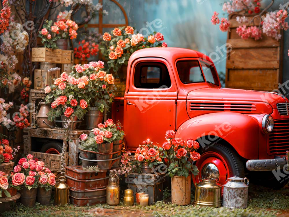 Kate Red Truck Head Flower Backdrop Designed by Emetselch